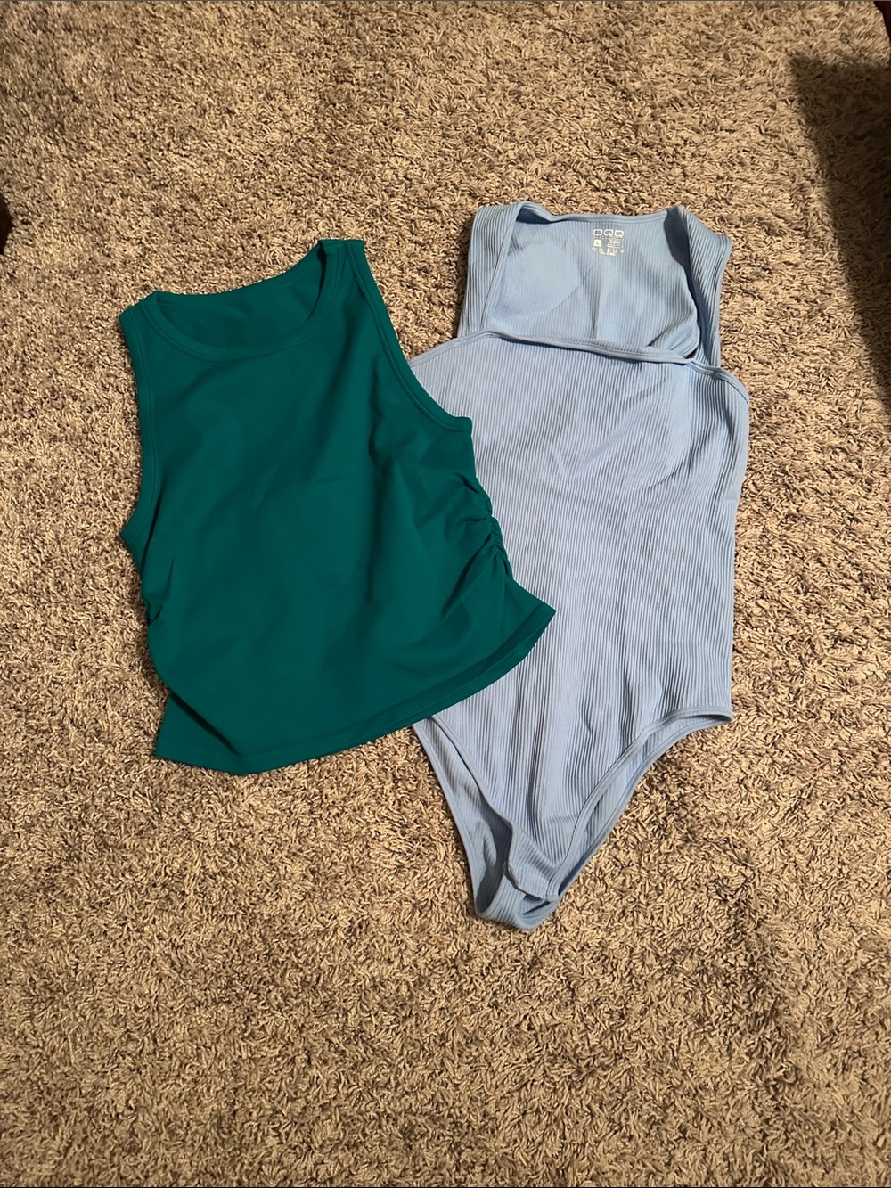 OQQ Bundle! Women’s Ribbed Light Blue Bodysuit with Teal Tank